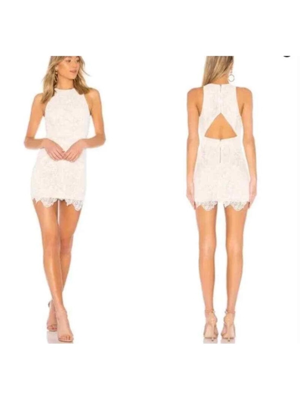 Superdown Revolve White Lace High Neck Open Back Bridal Cocktail Mini Dress Sz S